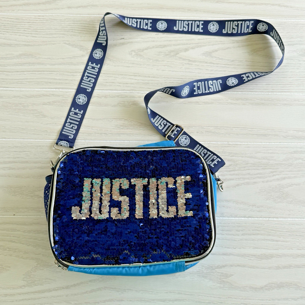 Justice Girls Blue Sequin Handle & Strap Lunch Bag Preowned - Flaws